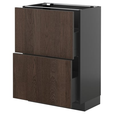 METOD / KNIVSHULT Base cabinet with 2 drawers, black-grey/Sinarp brown, 60x37 cm
