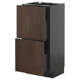 METOD / KNIVSHULT Base cabinet with 2 drawers, black-grey/Sinarp brown, 40x37 cm
