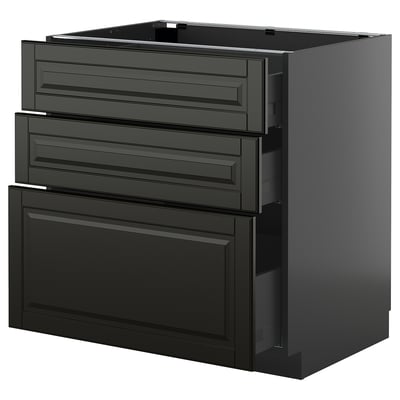 METOD / KNIVSHULT Base cabinet with 3 drawers, black-grey/Bodbyn black, 80x60 cm