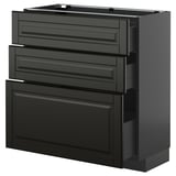 METOD / KNIVSHULT Base cabinet with 3 drawers, black-grey/Bodbyn black, 80x37 cm