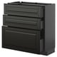 METOD / KNIVSHULT Base cabinet with 3 drawers, black-grey/Bodbyn black, 80x37 cm