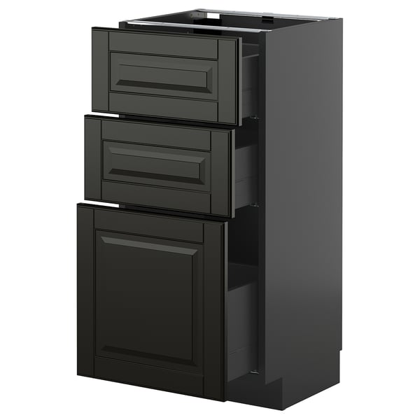 METOD / KNIVSHULT Base cabinet with 3 drawers, black-grey/Bodbyn black, 40x37 cm