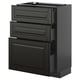 METOD / KNIVSHULT Base cabinet with 3 drawers, black-grey/Bodbyn black, 60x37 cm