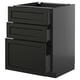 METOD / KNIVSHULT Base cabinet with 3 drawers, black-grey/Lerhyttan black stained, 60x60 cm