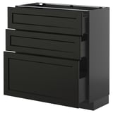 METOD / KNIVSHULT Base cabinet with 3 drawers, black-grey/Lerhyttan black stained, 80x37 cm