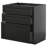 METOD / KNIVSHULT Base cabinet with 3 drawers, black-grey/Lerhyttan black stained, 80x60 cm