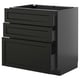 METOD / KNIVSHULT Base cabinet with 3 drawers, black-grey/Lerhyttan black stained, 80x60 cm