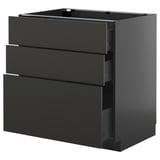 METOD / KNIVSHULT Base cabinet with 3 drawers, black-grey/Nickebo matt anthracite, 80x60 cm
