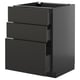 METOD / KNIVSHULT Base cabinet with 3 drawers, black-grey/Nickebo matt anthracite, 60x60 cm