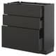 METOD / KNIVSHULT Base cabinet with 3 drawers, black-grey/Nickebo matt anthracite, 80x37 cm