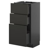 METOD / KNIVSHULT Base cabinet with 3 drawers, black-grey/Nickebo matt anthracite, 40x37 cm