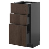 METOD / KNIVSHULT Base cabinet with 3 drawers, black-grey/Sinarp brown, 40x37 cm