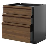 METOD / KNIVSHULT Base cabinet with 3 drawers, black-grey/Stensta dark brown ash veneer, 80x60 cm