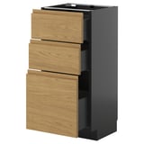 METOD / KNIVSHULT Base cabinet with 3 drawers, black-grey/Voxtorp oak effect, 40x37 cm