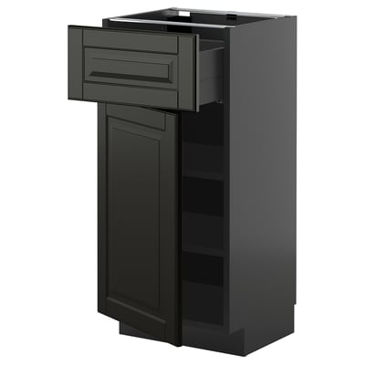 METOD / KNIVSHULT Base cabinet with drawer/door, black-grey/Bodbyn black, 40x37 cm