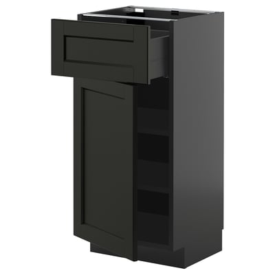 METOD / KNIVSHULT Base cabinet with drawer/door, black-grey/Lerhyttan black stained, 40x37 cm