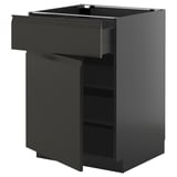 METOD / KNIVSHULT Base cabinet with drawer/door, black-grey/Upplöv matt anthracite, 60x60 cm