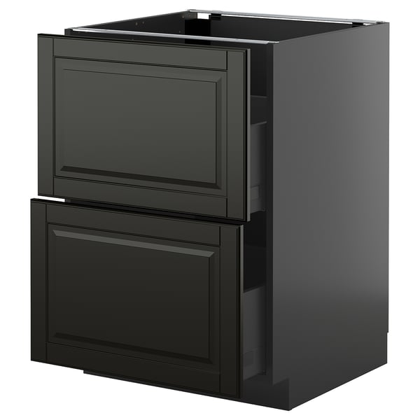 METOD / KNIVSHULT Base cb 2 fronts/2 high drawers, black-grey/Bodbyn black, 60x60 cm