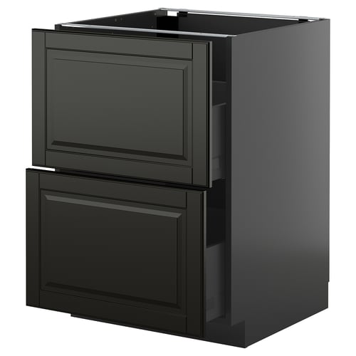 Modern black kitchen cabinet with two drawers.