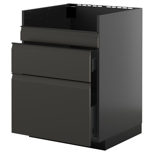 METOD / KNIVSHULT Base cb f HAVSEN snk/3 frnts/2 drws, black-grey/Upplöv matt anthracite, 60x60 cm