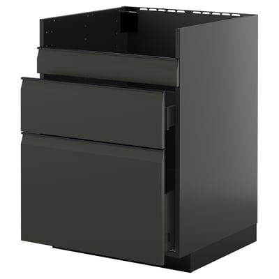 METOD / KNIVSHULT Base cb f HAVSEN snk/3 frnts/2 drws, black-grey/Upplöv matt anthracite, 60x60 cm