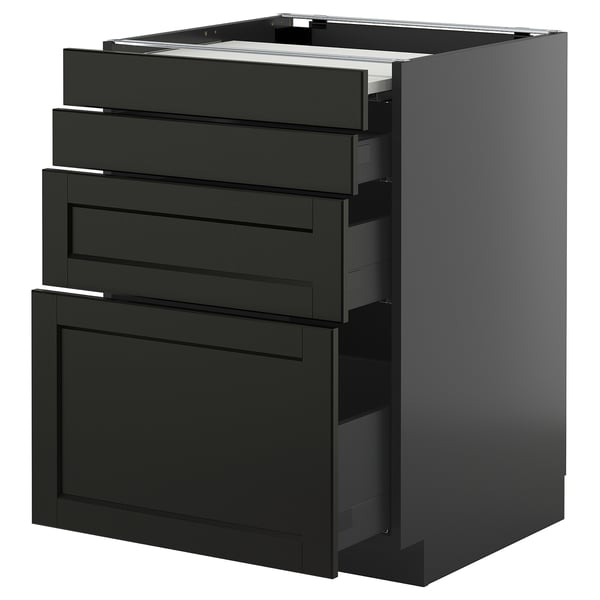 METOD / KNIVSHULT Bc w pull-out work surface/3drw, black-grey/Lerhyttan black stained, 60x60 cm