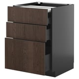 METOD / KNIVSHULT Bc w pull-out work surface/3drw, black-grey/Sinarp brown, 60x60 cm