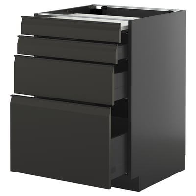 METOD / KNIVSHULT Bc w pull-out work surface/3drw, black-grey/Upplöv matt anthracite, 60x60 cm