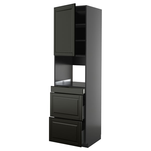 METOD / KNIVSHULT Hi cab f micro combi w door/3 drwrs, black-grey/Bodbyn black, 60x60x220 cm