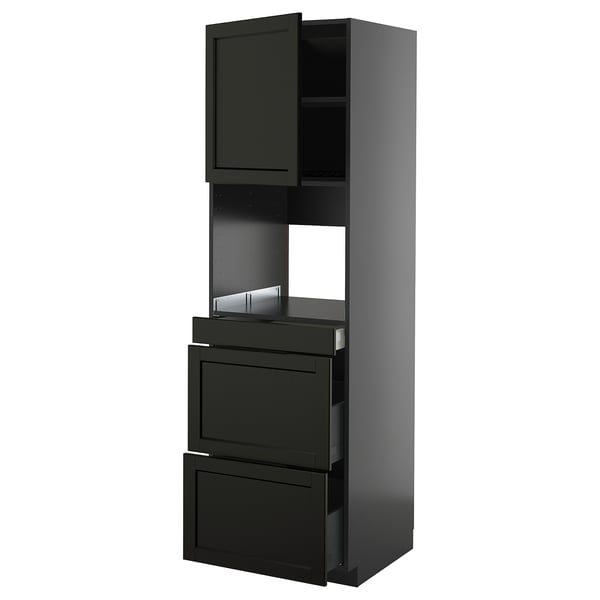 METOD / KNIVSHULT Hi cab f micro combi w door/3 drwrs, black-grey/Lerhyttan black stained, 60x60x200 cm