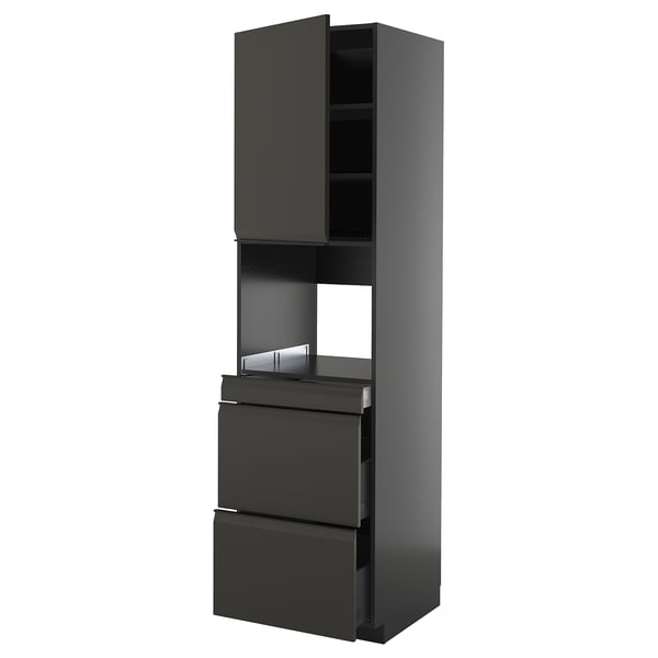 METOD / KNIVSHULT Hi cab f micro combi w door/3 drwrs, black-grey/Upplöv matt anthracite, 60x60x220 cm