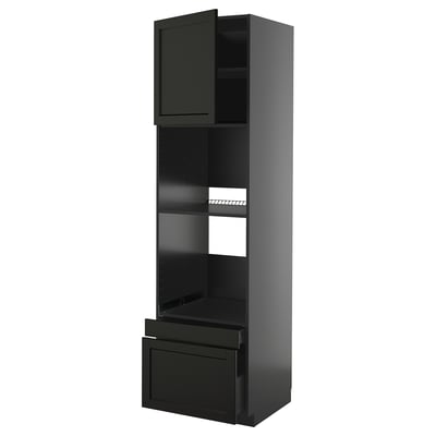 METOD / KNIVSHULT Hi cab f ov/combi ov w dr/2 drwrs, black-grey/Lerhyttan black stained, 60x60x220 cm