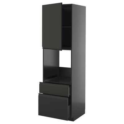 METOD / KNIVSHULT Hi cab f ov w dr/2 frnt/1 m/1 h drw, black-grey/Upplöv matt anthracite, 60x60x200 cm