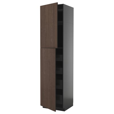 METOD / KNIVSHULT Hi cab w 2 doors/4 drawers, black-grey/Sinarp brown, 60x60x240 cm