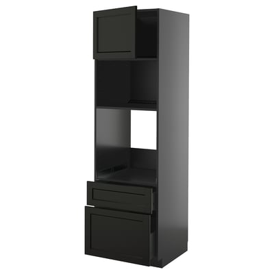 METOD / KNIVSHULT High cab f oven/micro w dr/2 drwrs, black-grey/Lerhyttan black stained, 60x60x200 cm