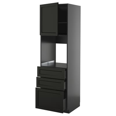 METOD / KNIVSHULT High cab f oven w door/3 drawers, black-grey/Lerhyttan black stained, 60x60x200 cm