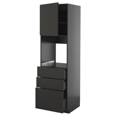 METOD / KNIVSHULT High cab f oven w door/3 drawers, black-grey/Nickebo matt anthracite, 60x60x200 cm