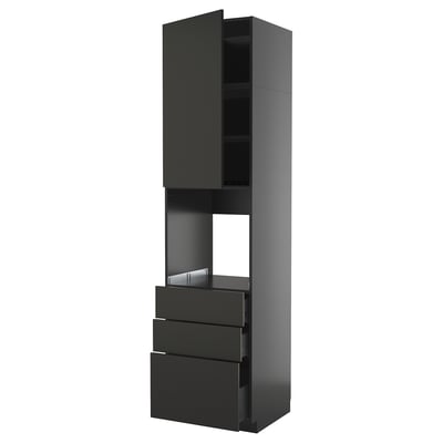 METOD / KNIVSHULT High cab f oven w door/3 drawers, black-grey/Nickebo matt anthracite, 60x60x240 cm