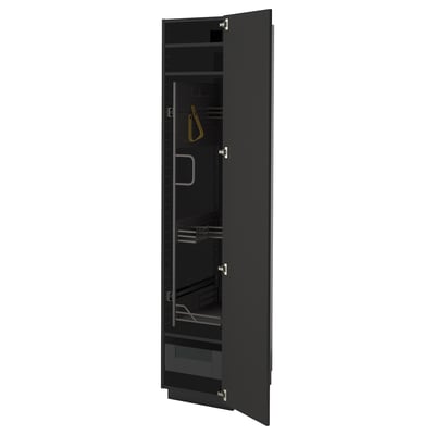 METOD / KNIVSHULT High cabinet with cleaning interior, black-grey/Nickebo matt anthracite, 40x60x200 cm