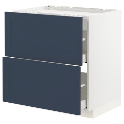 METOD / MAXIMERA Base cab f hob/2 fronts/2 drawers, white Axstad/matt blue, 80x60 cm