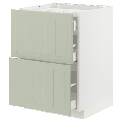 METOD / MAXIMERA Base cab f hob/2 fronts/3 drawers, white/Stensund light green, 60x60 cm
