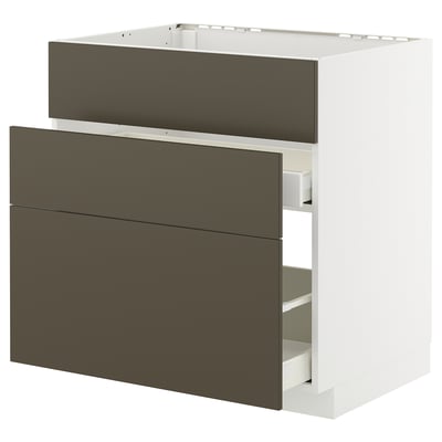 METOD / MAXIMERA Base cab f sink+3 fronts/2 drawers, white/Havstorp brown-beige, 80x60 cm