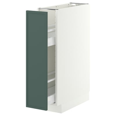 METOD / MAXIMERA Base cabinet/pull-out int fittings, white/Aspudden dark grey-green, 20x60 cm