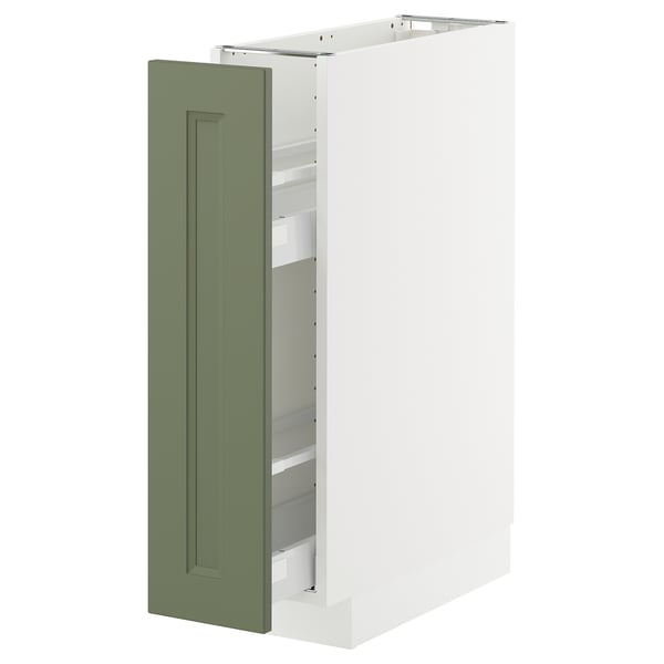 METOD / MAXIMERA Base cabinet/pull-out int fittings, white/Axstad grey-green, 20x60 cm