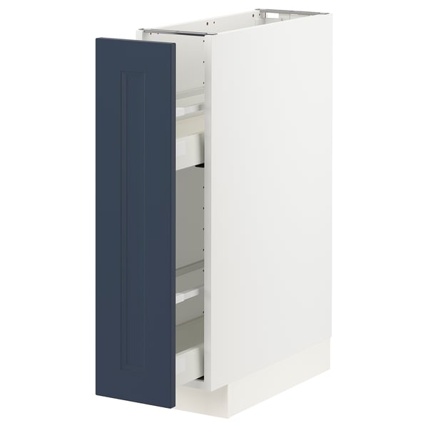 METOD / MAXIMERA Base cabinet/pull-out int fittings, white Axstad/matt blue, 20x60 cm