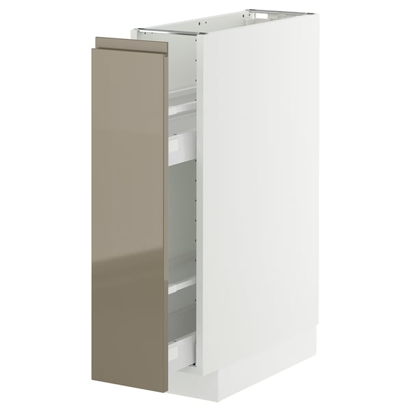 METOD / MAXIMERA Base cabinet/pull-out int fittings, white/Voxtorp high-gloss dark grey-brown, 20x60 cm
