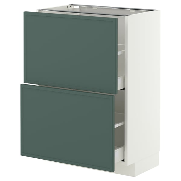 METOD / MAXIMERA Base cabinet with 2 drawers, white/Aspudden dark grey-green, 60x37 cm