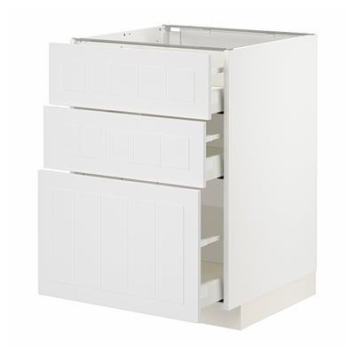 White METOD kitchen unit with three drawers.