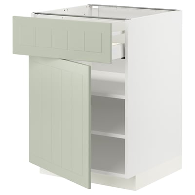 METOD kitchen cabinet with green stensund door and drawer, single drawer, adjustable shelf, modern design.
