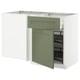 METOD / MAXIMERA Corner base cab w drawer and p-out, white/Axstad grey-green, 128x68 cm